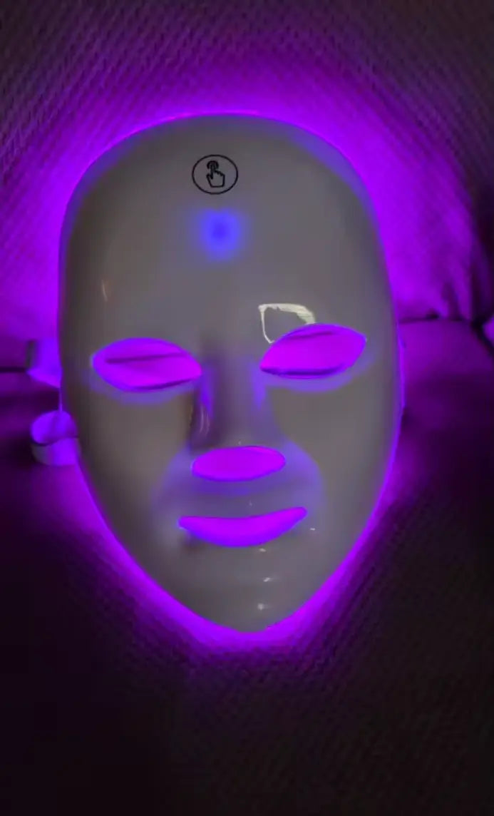 Customer photo of the LED mask illuminated in purple